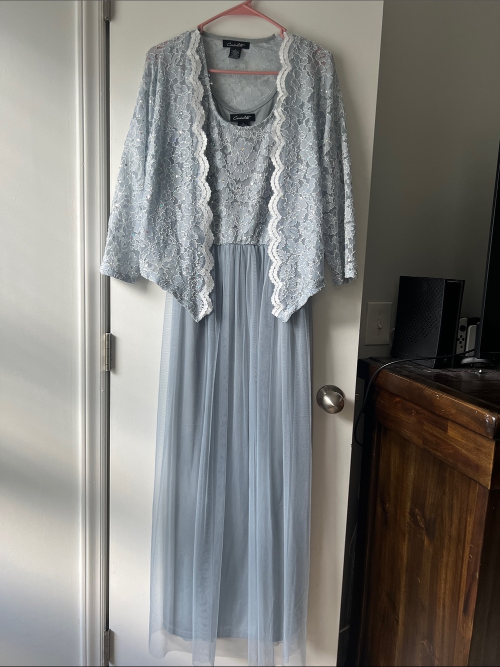 Candalite Light Blue Lace & Tulle Two-Piece Maxi Evening Formal Dress Set